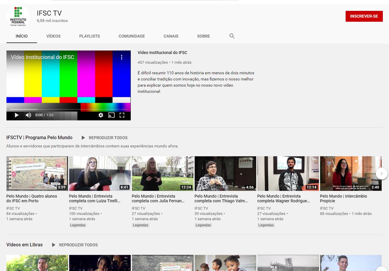 tela com print do canal do youtube do IFSC