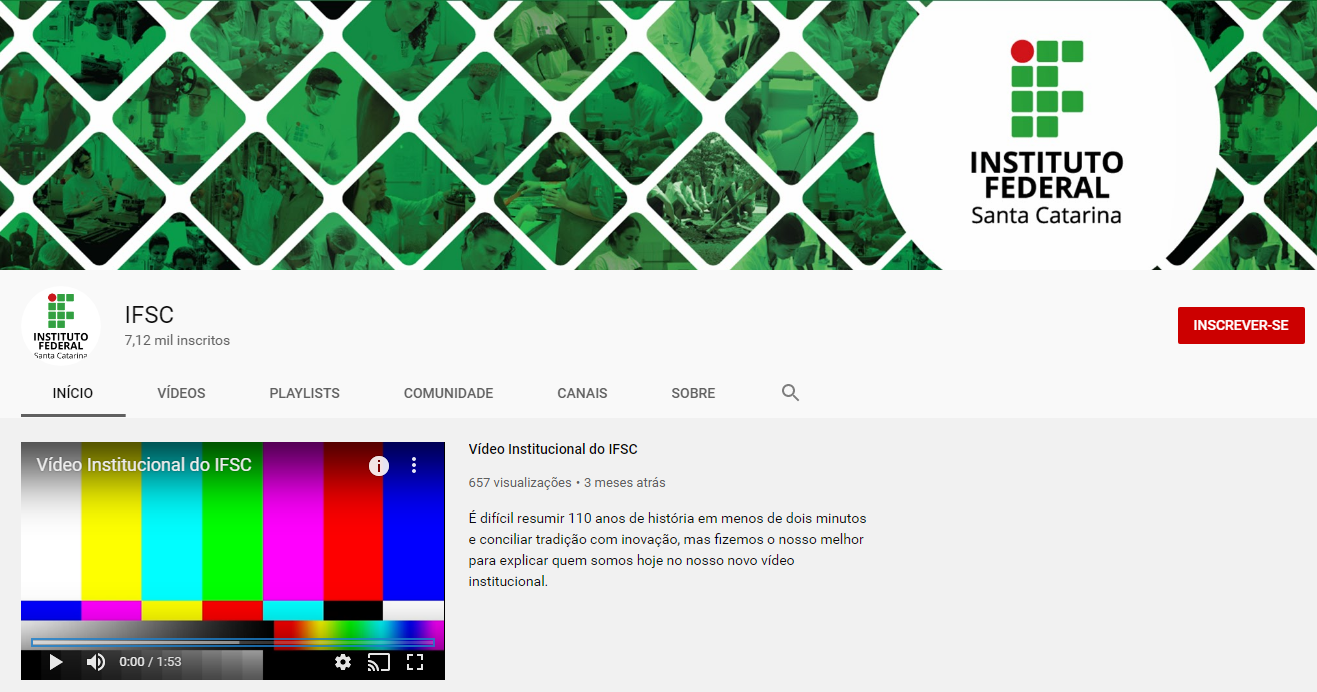 Canal do IFSC no YouTube