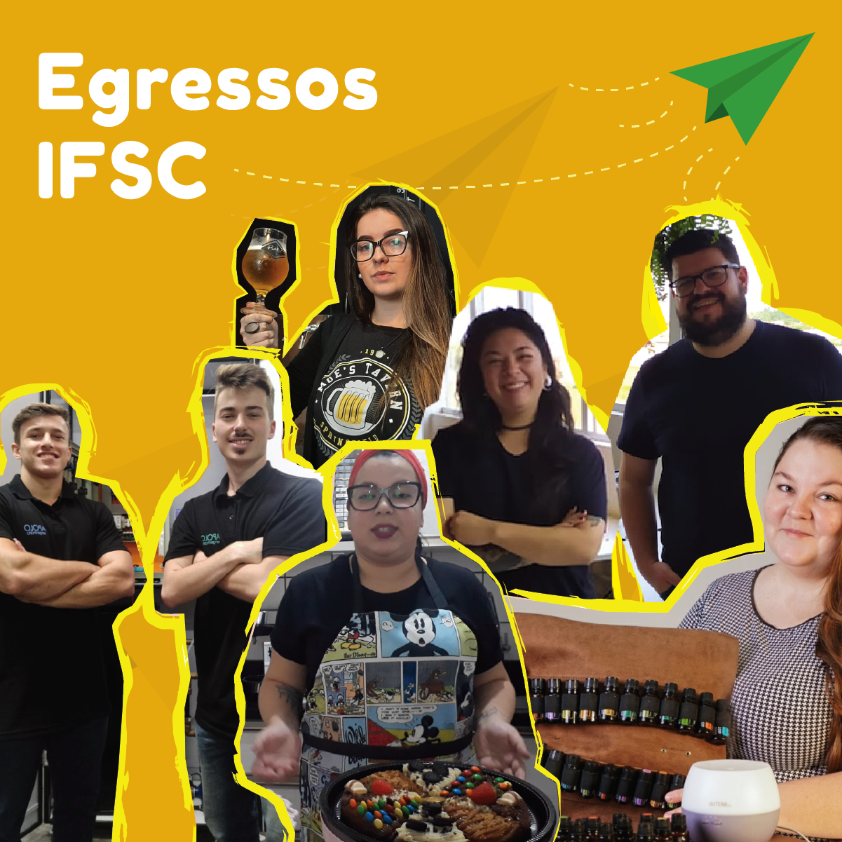 Montagem com fotos de alunos egressos do IFSC