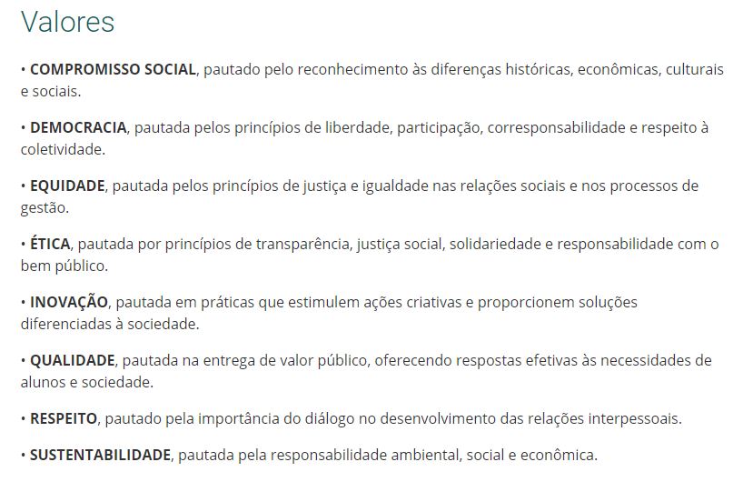 Valores do IFSC