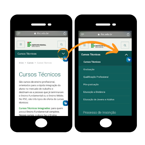 Imagem mostrando exemplo de menu interno do Portal do IFSC ao acessar pelo celular