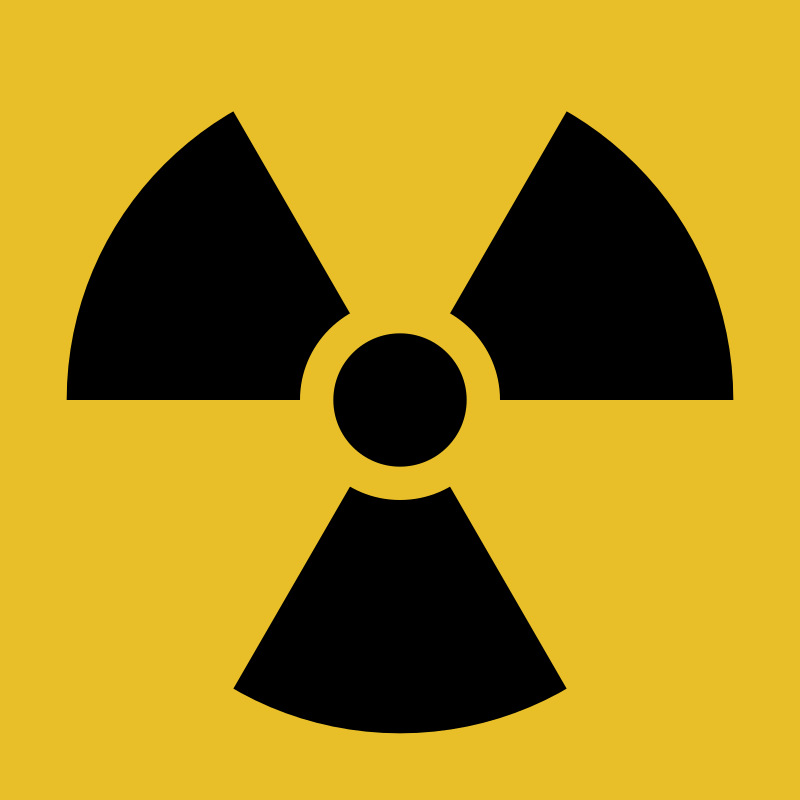 Trifólio preto sobre fundo amarelo representa o símbolo internacional indicativo da presença de radiação ionizante (Fonte da imagem: Wikipédia/domínio público)