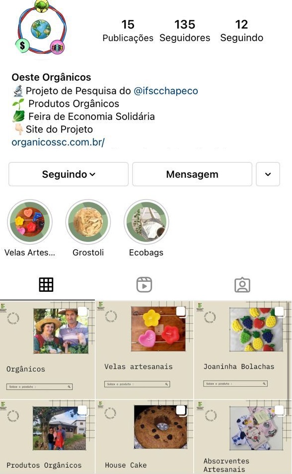 Página no Instagram também auxilia na disseminação do projeto, dos produtos e produtores