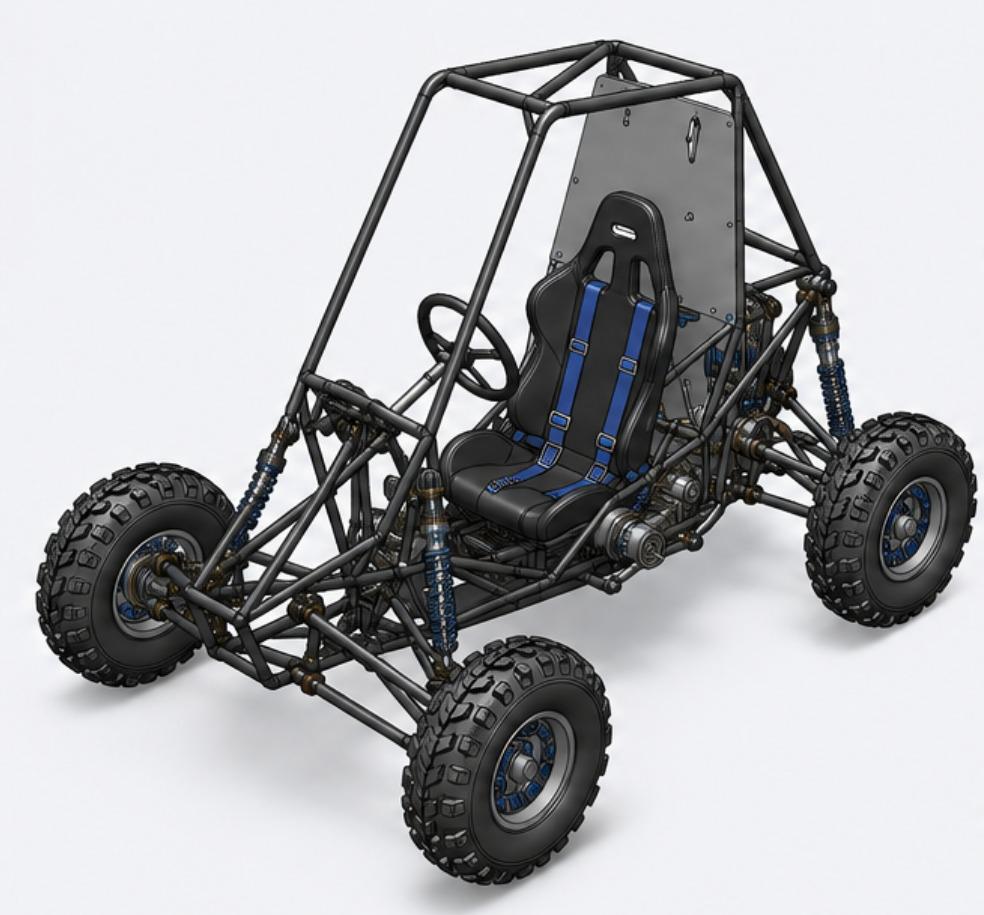 Imagem do protótipo de carro Baja desenvolvido pela equipe.