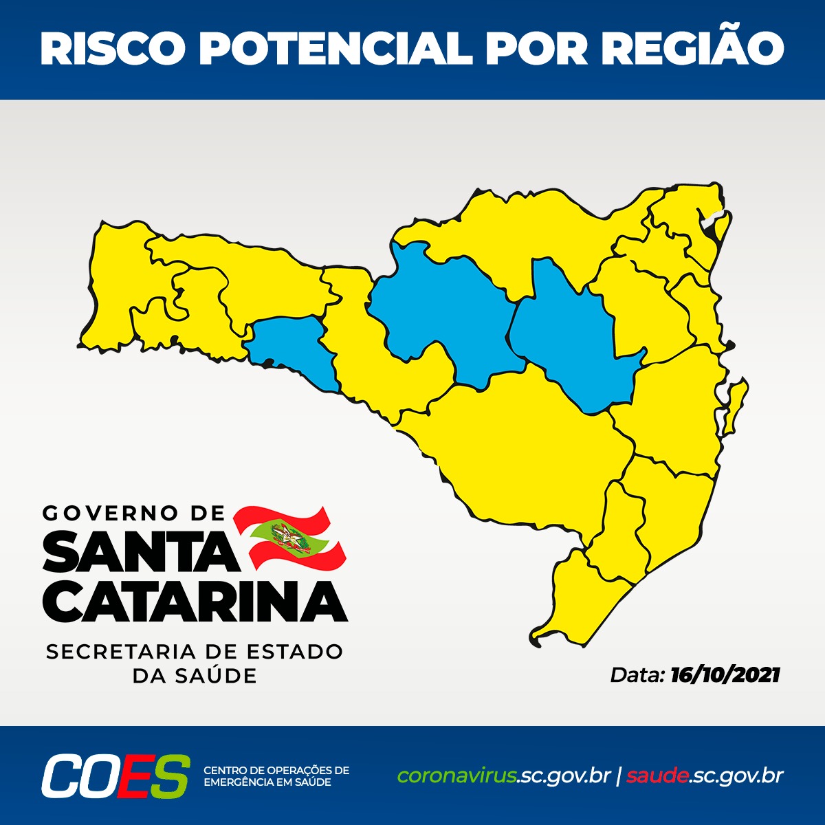 O município de Jaraguá do Sul encontra-se em risco potencial ALTO, conforme mapemamento da Secretaria de Estado da Saúde divulgado em 16 de outubro de 2021.