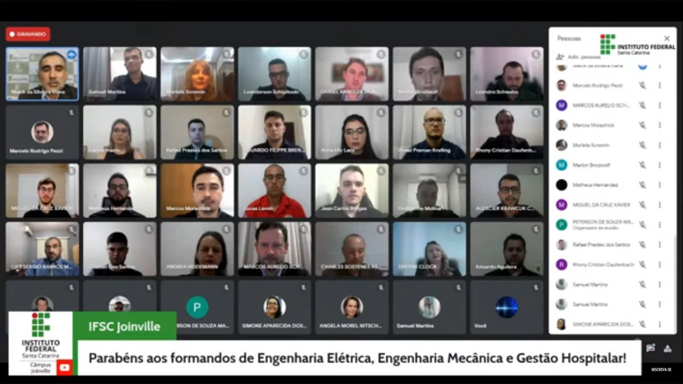 Solenidade virtual de formatura dos primeiros engenheiros mecânicos do Câmpus Joinville, em outubro do ano passado.
