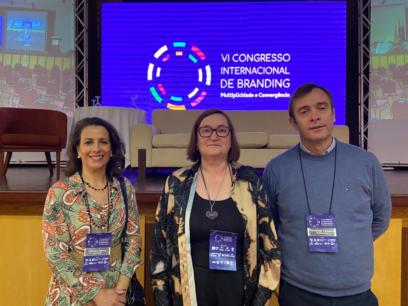 Presidente do IBBeja (no meio) com dois professores da instituição portuguesa no Congresso Internacional de Branding